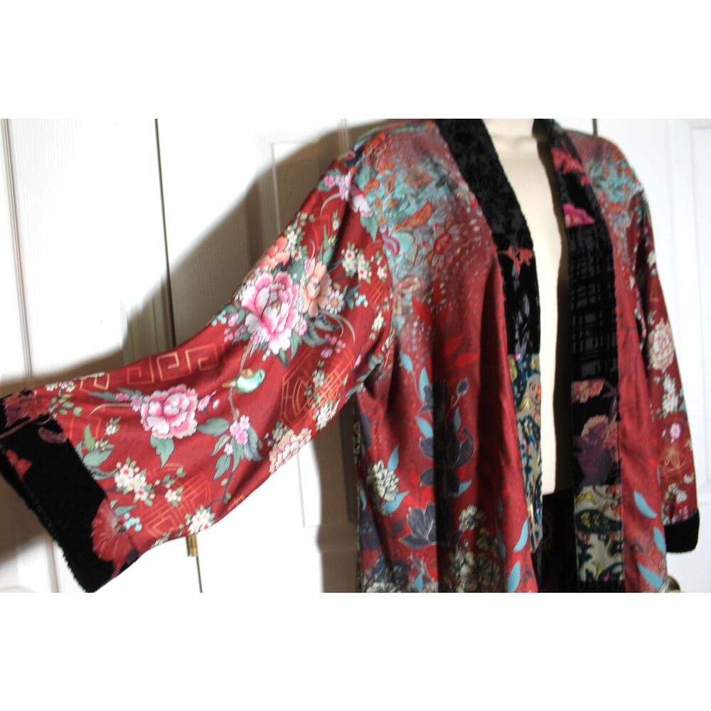 John Mark Velvet Trim Open Front Reversible Kimono sz L - Picture 2 of 6